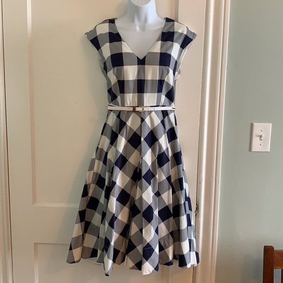 Fit and Flare Gingham Dress with Belt - Picture 1 of 7